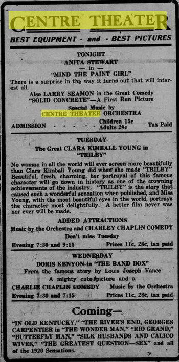 Centre Theater - JUN 14 1920 AD